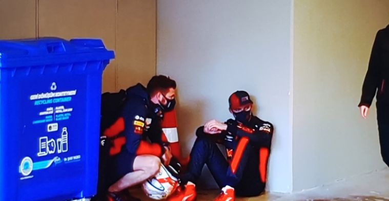 Max Verstappen sulks in corner and is comforted by Red Bull staff 