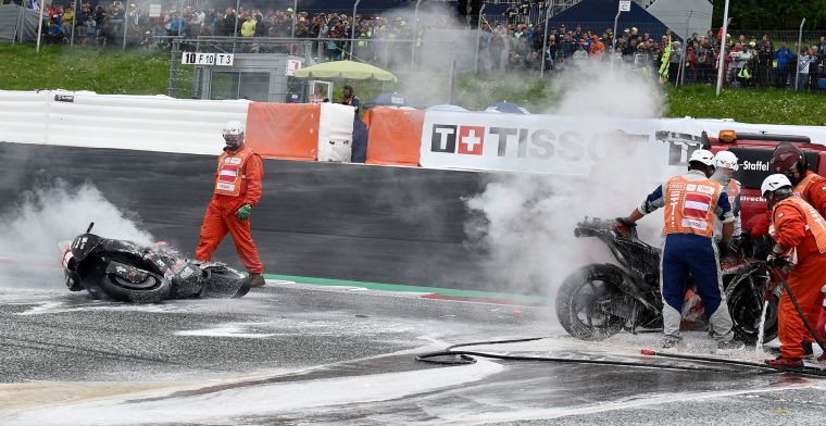 MotoGP race stopped due to burning bikes and fuel on track