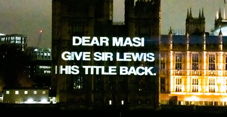 Hamilton fans continue: Message to Masi on house of parliament in London