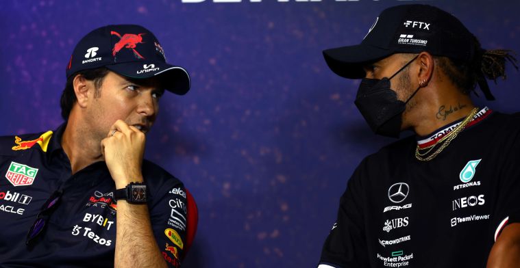 Perez and Hamilton side by side during press conference in Jeddah
